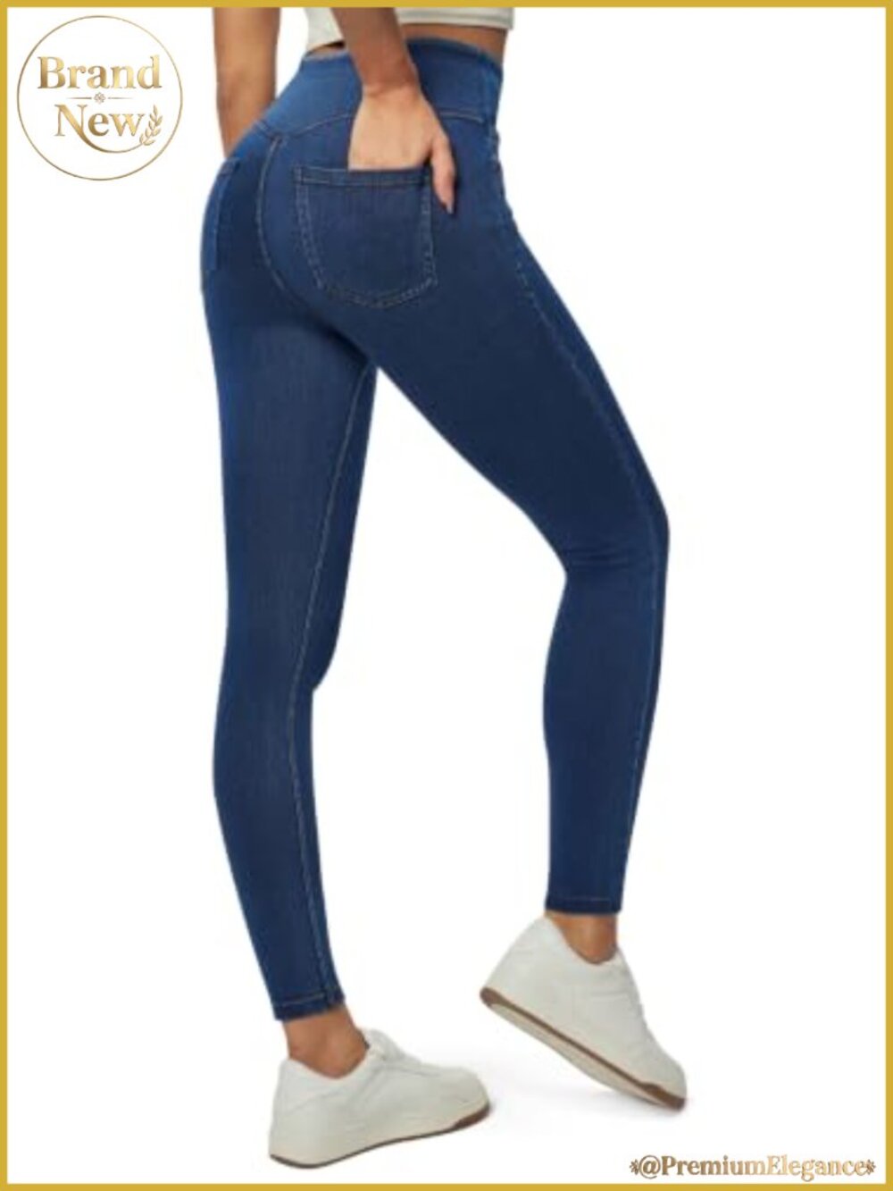 High Waist Stretchy Jeggings for Women with Pockets, Pull On Skinny Jean